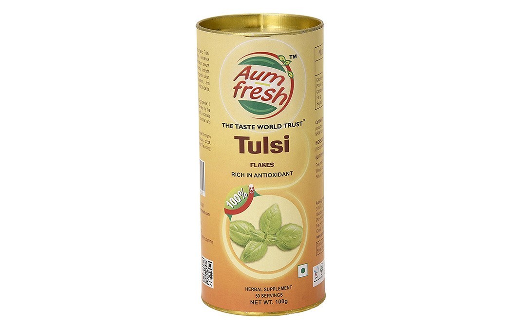 Aum Fresh Tulsi Flakes    Tin  100 grams